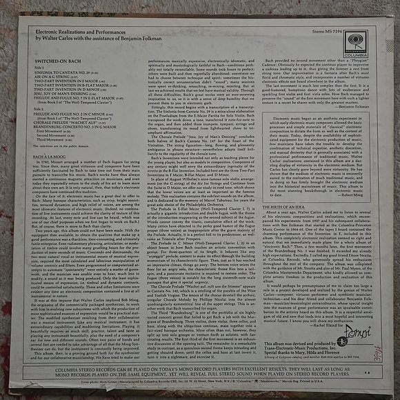 Walter Carlos - Switched-On Bach 1968 Columbia Vinyl LP Electronic Moog - Picture 2 of 8